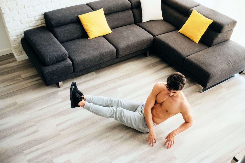 guy working out in living room